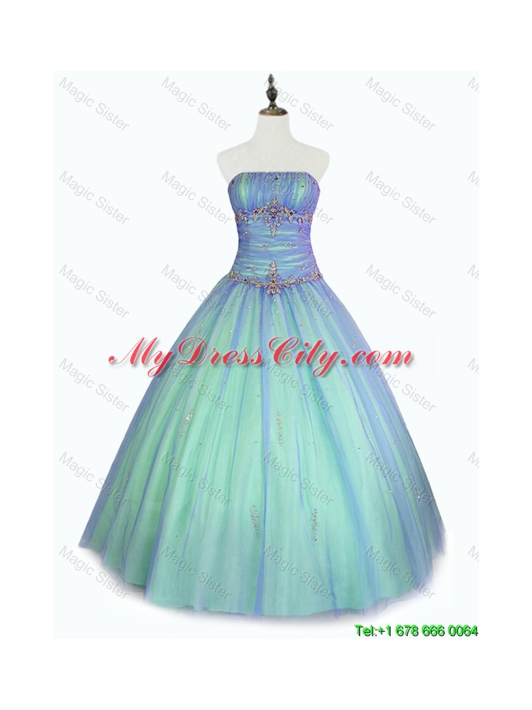 In Stock Beaded Floor Length Sweet 16 Dresses with Strapless