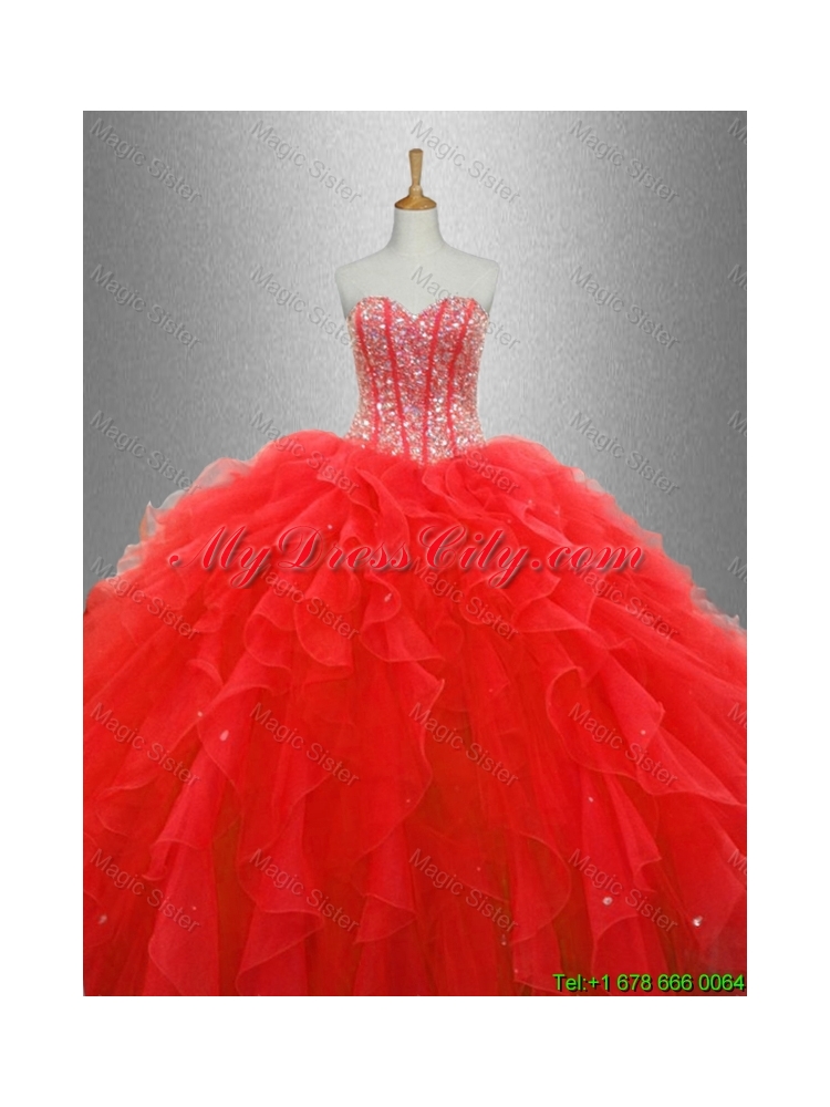 In Stock Red Sweet 16 Dresses with Beading and Ruffles