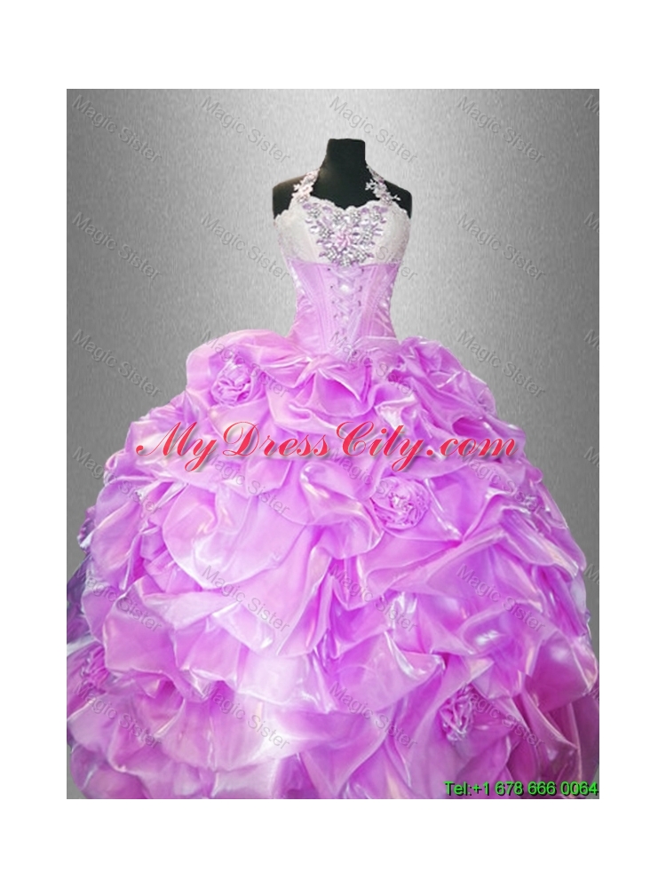 Latest Hand Made Flowers Quinceanera Dresses with Halter Top