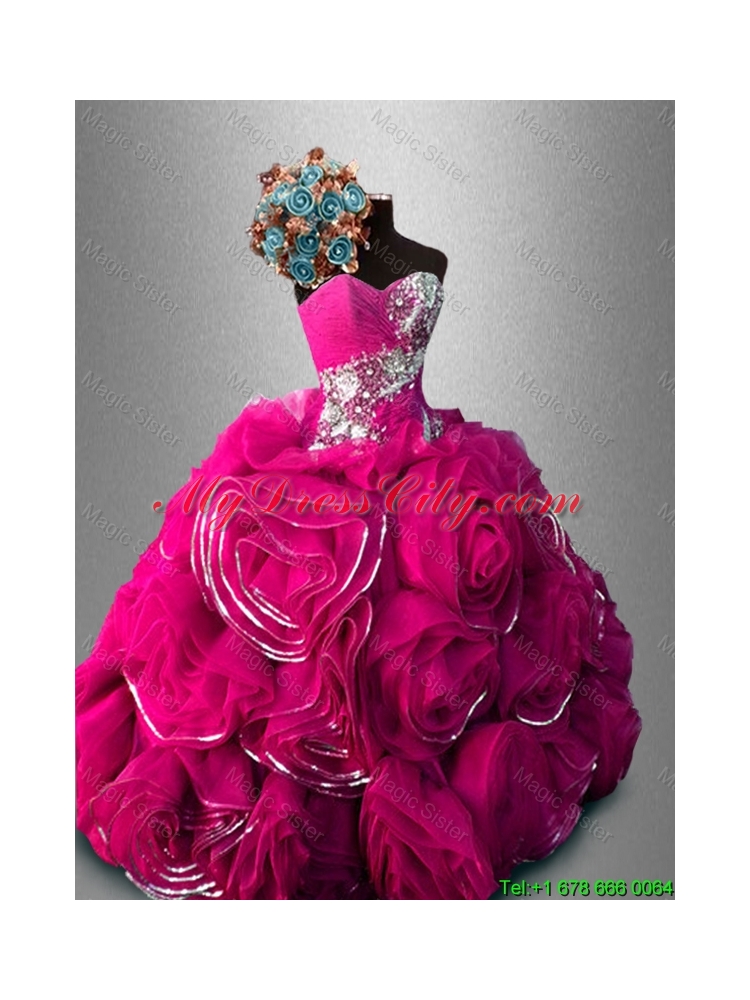 Luxurious Rolling Flowers Organza Sweetheart Quinceanera Gowns