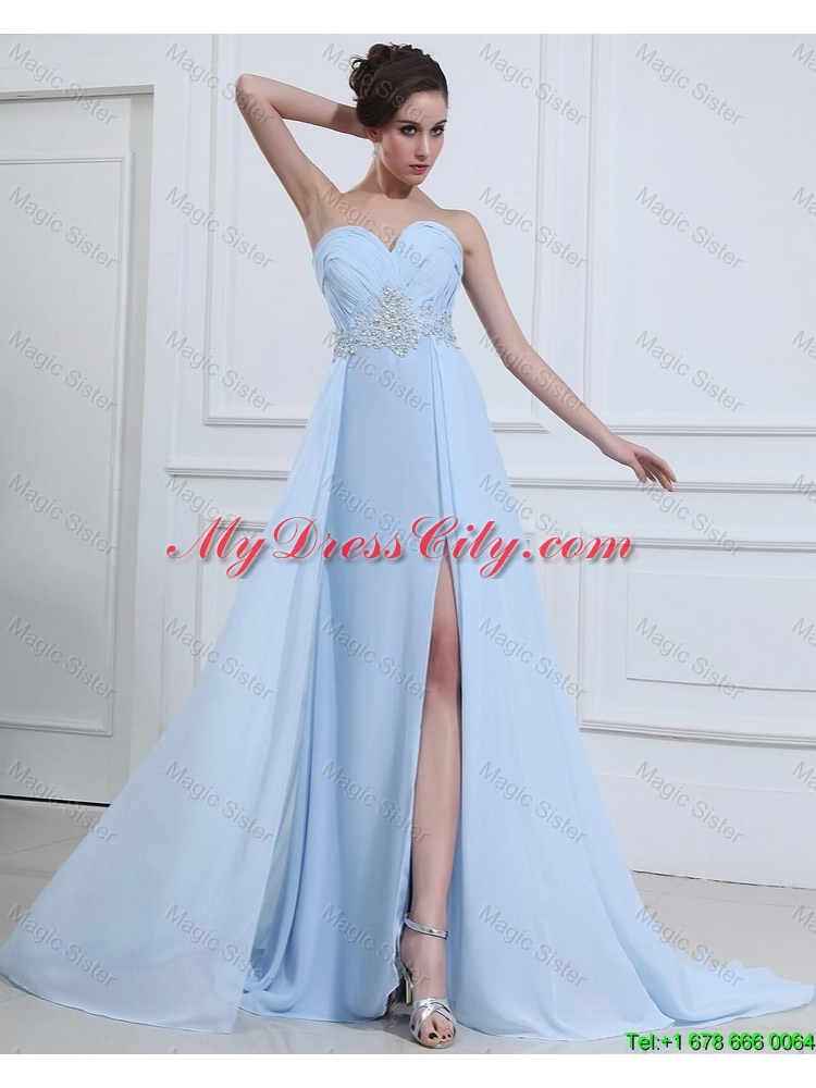 Customize Sweetheart Appliques and Beading Prom Dresses in Light Blue