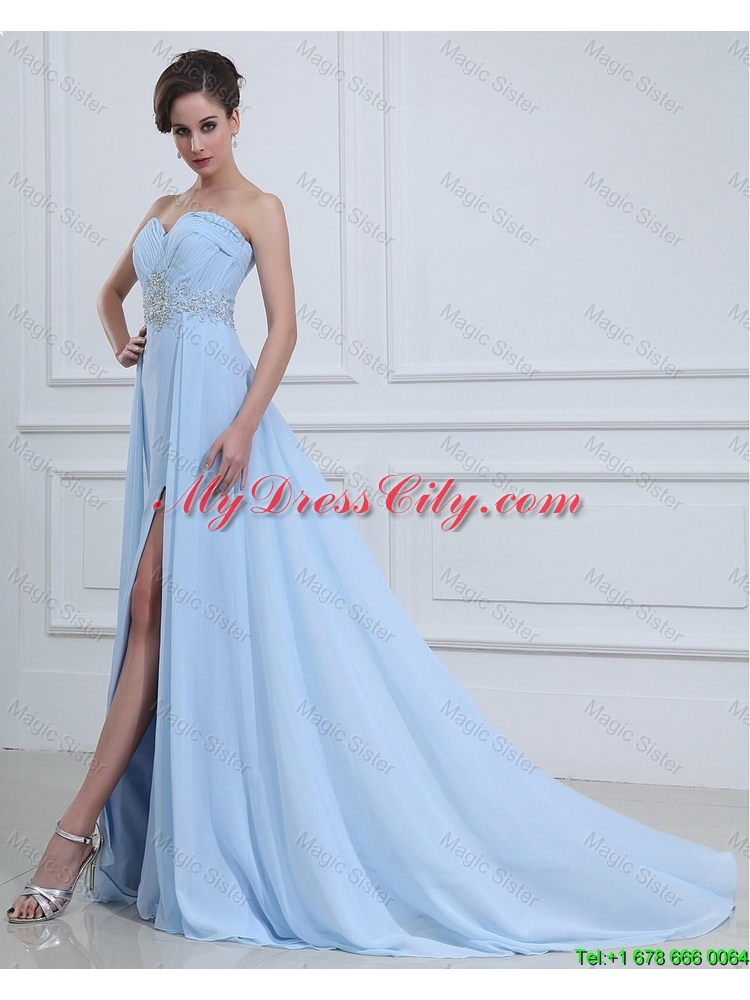 Customize Sweetheart Appliques and Beading Prom Dresses in Light Blue