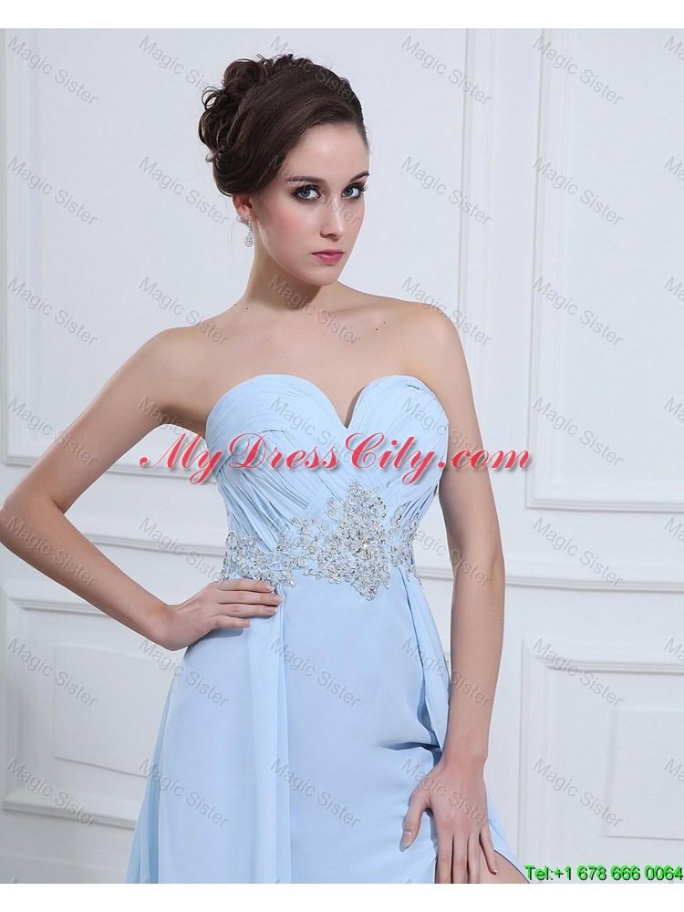 Customize Sweetheart Appliques and Beading Prom Dresses in Light Blue