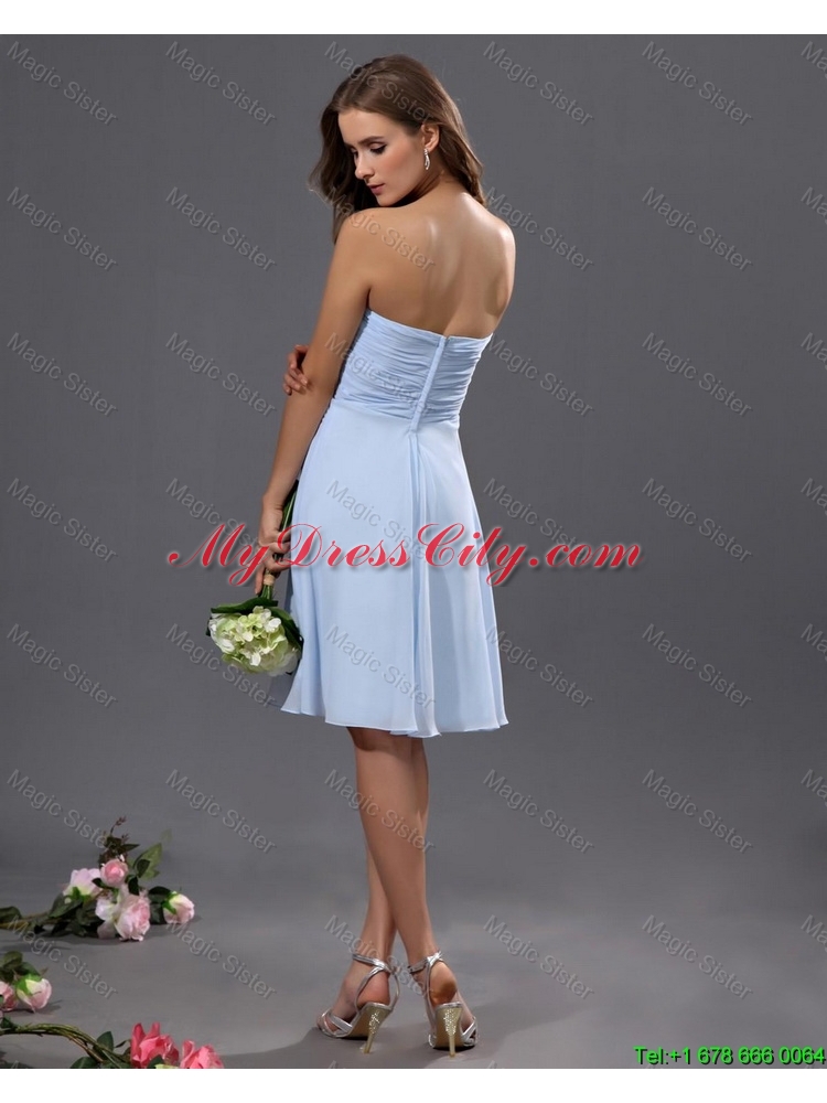 Gorgeous Ruching and Hand Made Flower Short Prom Dress in Light Blue