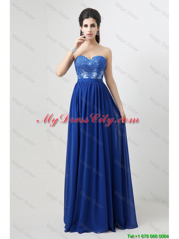 Hot Sale Sweetheart Blue Prom Dresses with Appliques