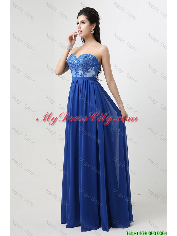 Hot Sale Sweetheart Blue Prom Dresses with Appliques