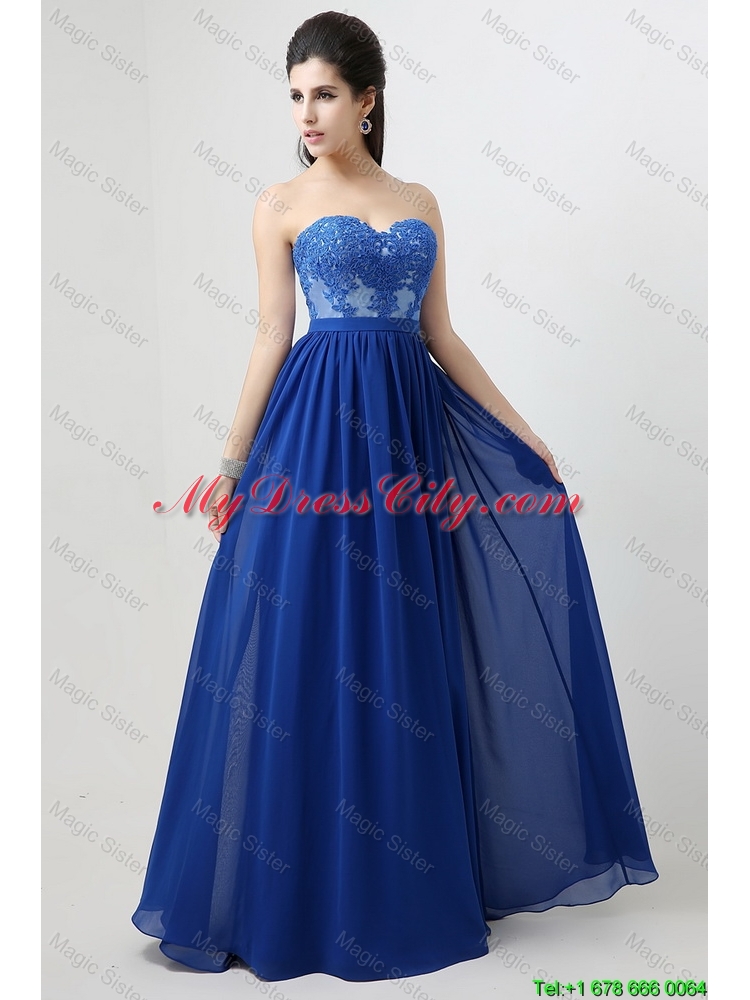 Hot Sale Sweetheart Blue Prom Dresses with Appliques