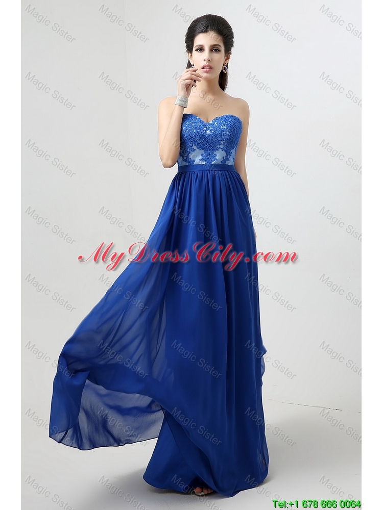 Hot Sale Sweetheart Blue Prom Dresses with Appliques