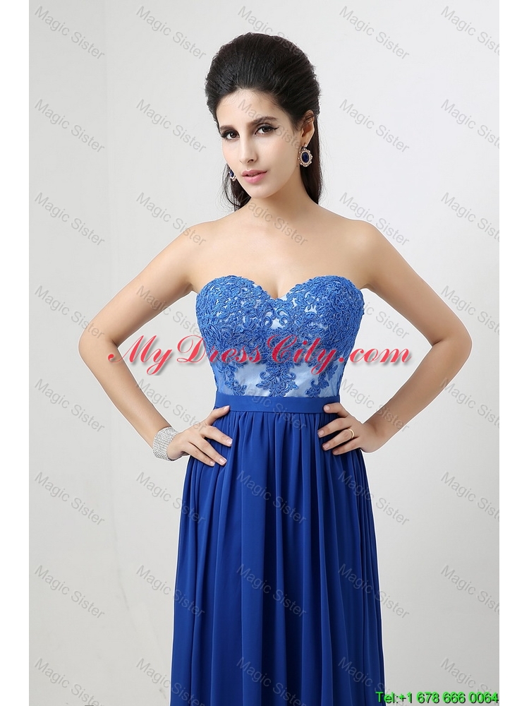 Hot Sale Sweetheart Blue Prom Dresses with Appliques