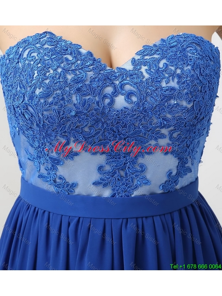 Hot Sale Sweetheart Blue Prom Dresses with Appliques