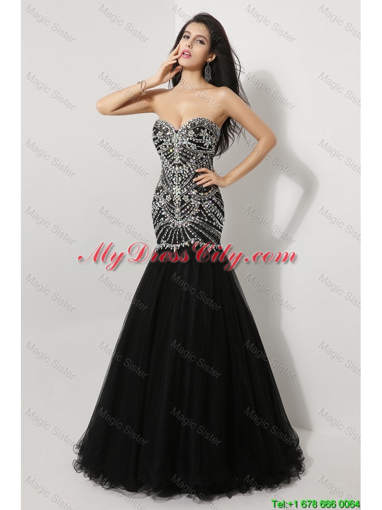 Luxurious Mermaid Sweetheart Beaded Prom Dresses in Black