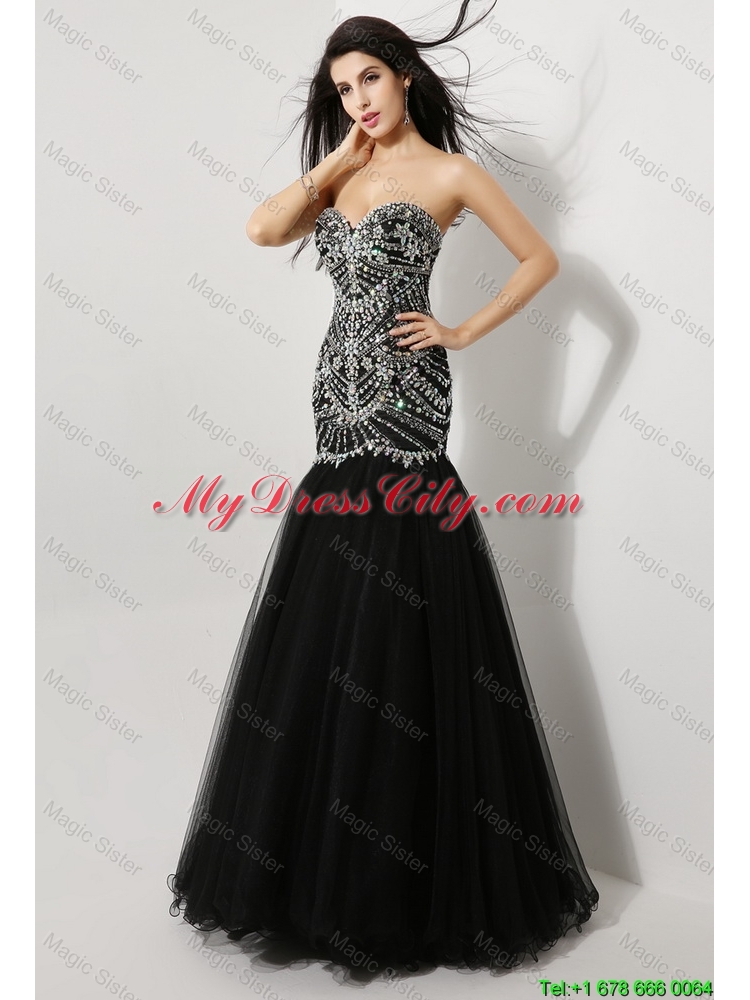 Luxurious Mermaid Sweetheart Beaded Prom Dresses in Black