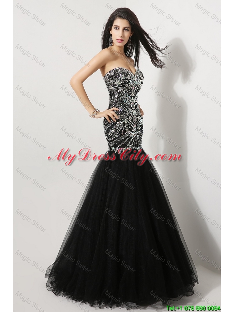 Luxurious Mermaid Sweetheart Beaded Prom Dresses in Black