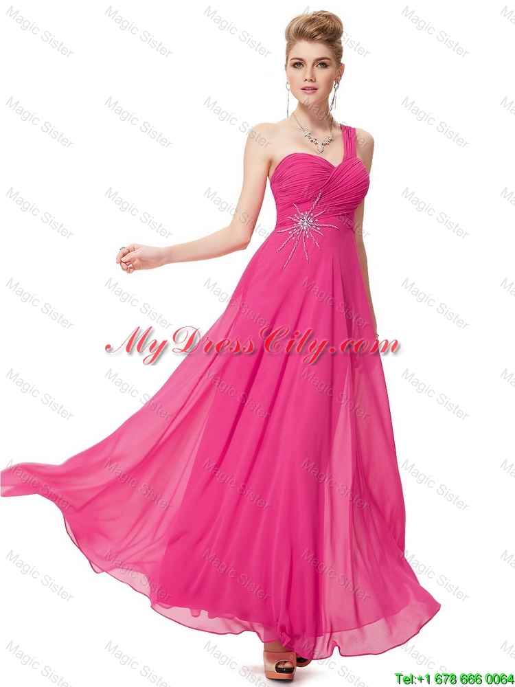 Modern Empire One Shoulder Prom Dresses with Beading