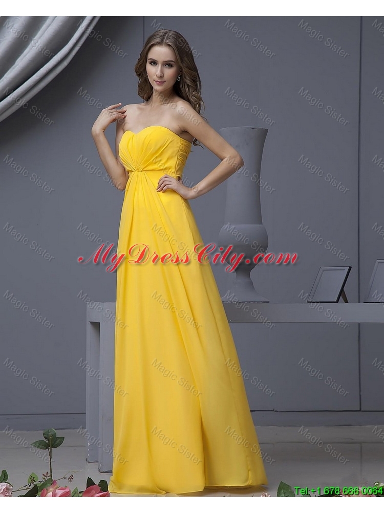 New Style Empire Ruching Yellow Long Prom Dresses