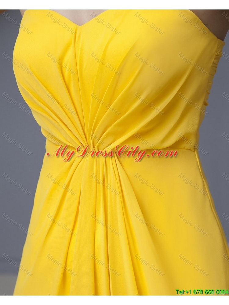 New Style Empire Ruching Yellow Long Prom Dresses