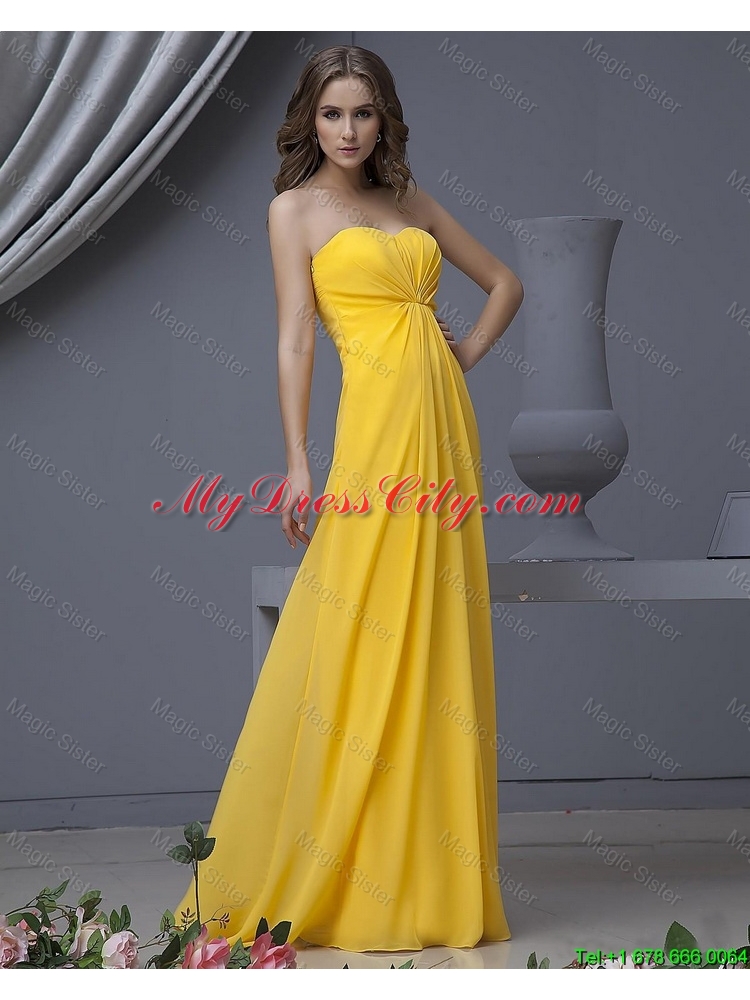 New Style Empire Ruching Yellow Long Prom Dresses