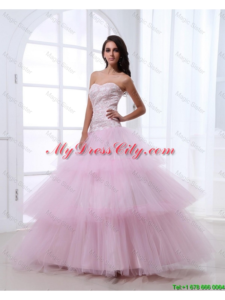 Wonderful Sweetheart Baby Pink Prom Dresses with Sequins and Ruffled Layers