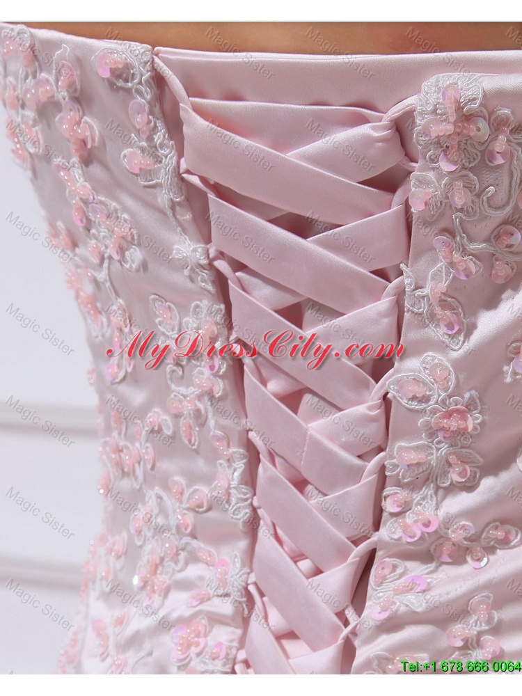 Wonderful Sweetheart Baby Pink Prom Dresses with Sequins and Ruffled Layers