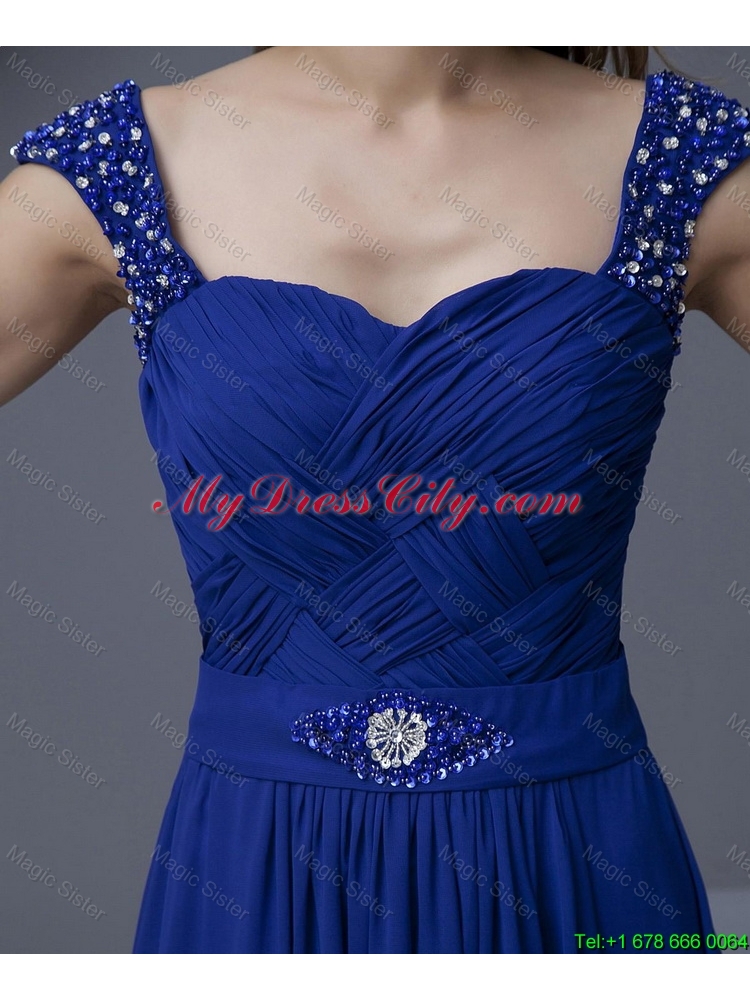 2016 Perfect Straps Beading Long Prom Dresses in Royal Blue