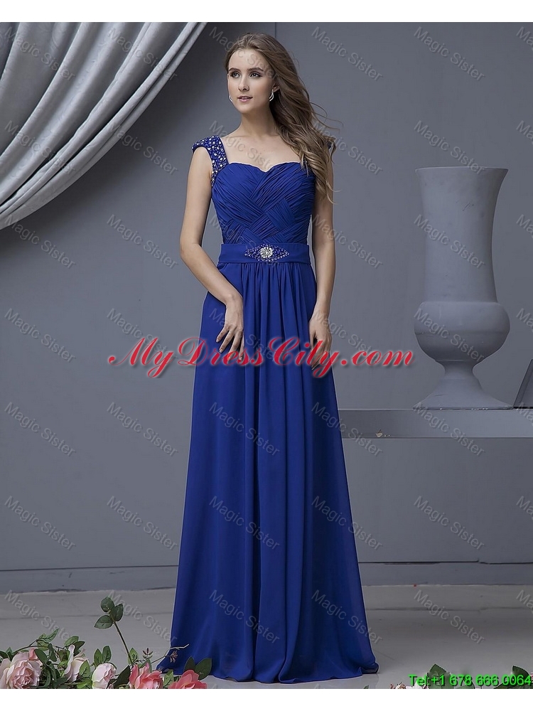 2016 Perfect Straps Beading Long Prom Dresses in Royal Blue