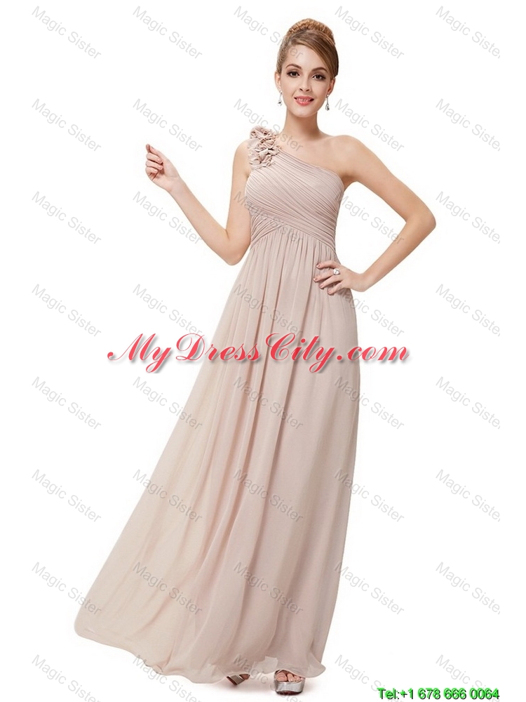 Beautiful Ruched Champagne Prom Dresses with One Shoulder