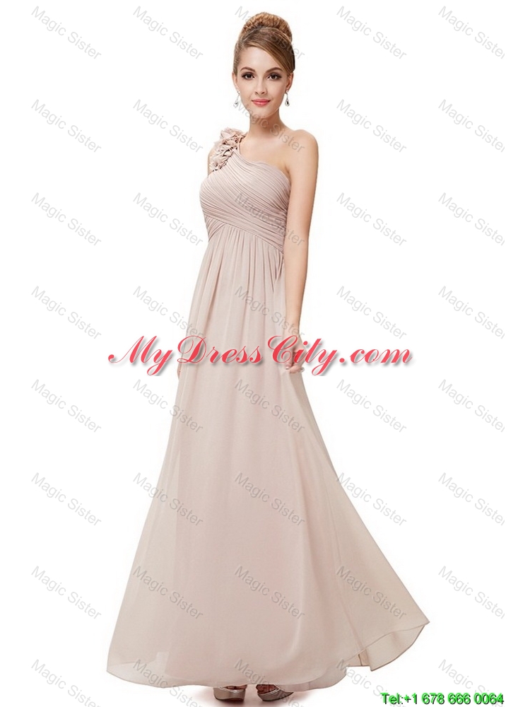 Beautiful Ruched Champagne Prom Dresses with One Shoulder