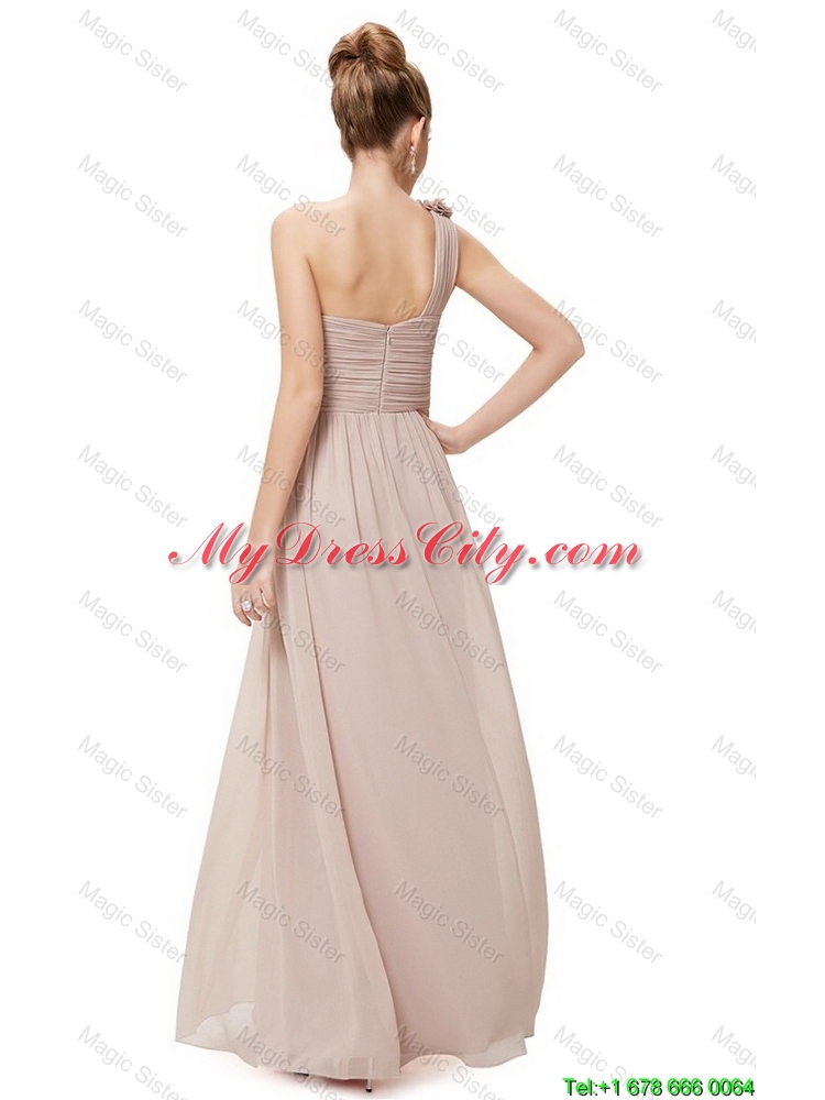 Beautiful Ruched Champagne Prom Dresses with One Shoulder