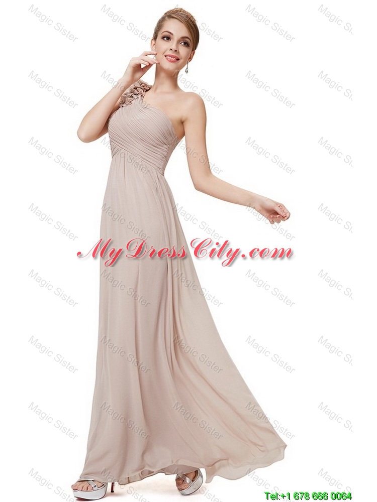 Beautiful Ruched Champagne Prom Dresses with One Shoulder