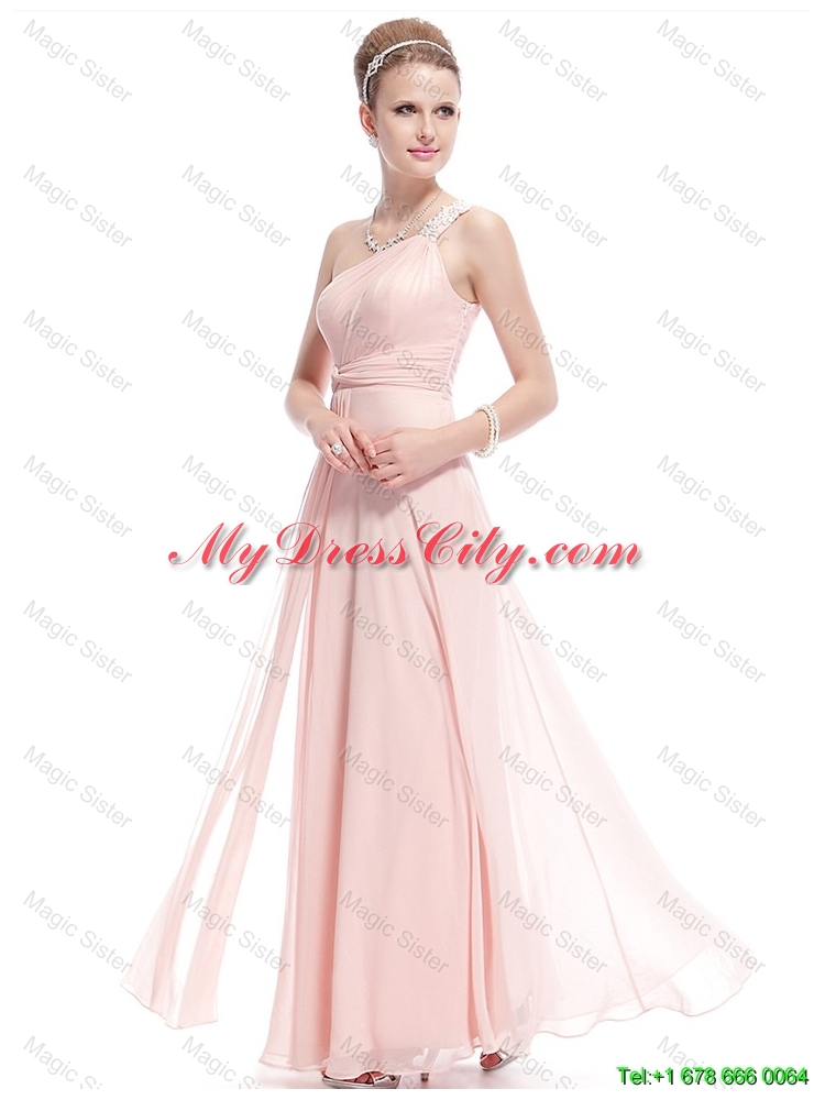 Fashionable Beaded Side Zipper Prom Dresses in Baby Pink