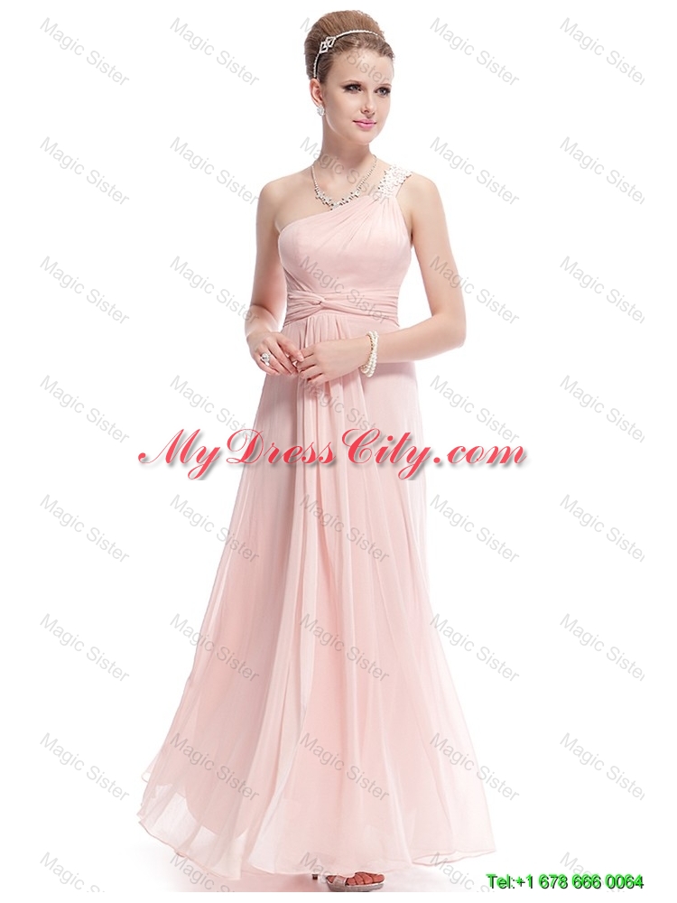 Fashionable Beaded Side Zipper Prom Dresses in Baby Pink