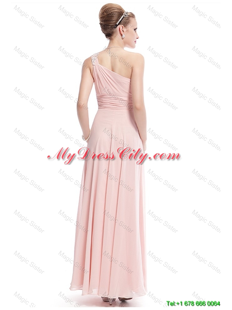 Fashionable Beaded Side Zipper Prom Dresses in Baby Pink