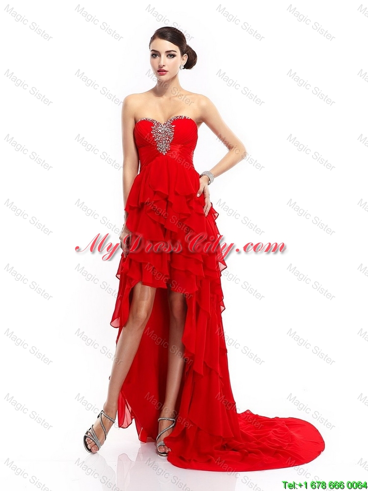 Fashionable High Low Lace Up Prom Gowns with Ruffled Layers