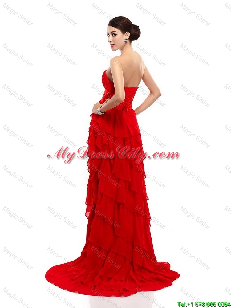 Fashionable High Low Lace Up Prom Gowns with Ruffled Layers