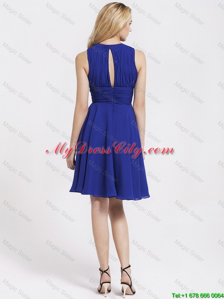 Fashionable Short Royal Blue Prom Dresses with Hand Made Flowers