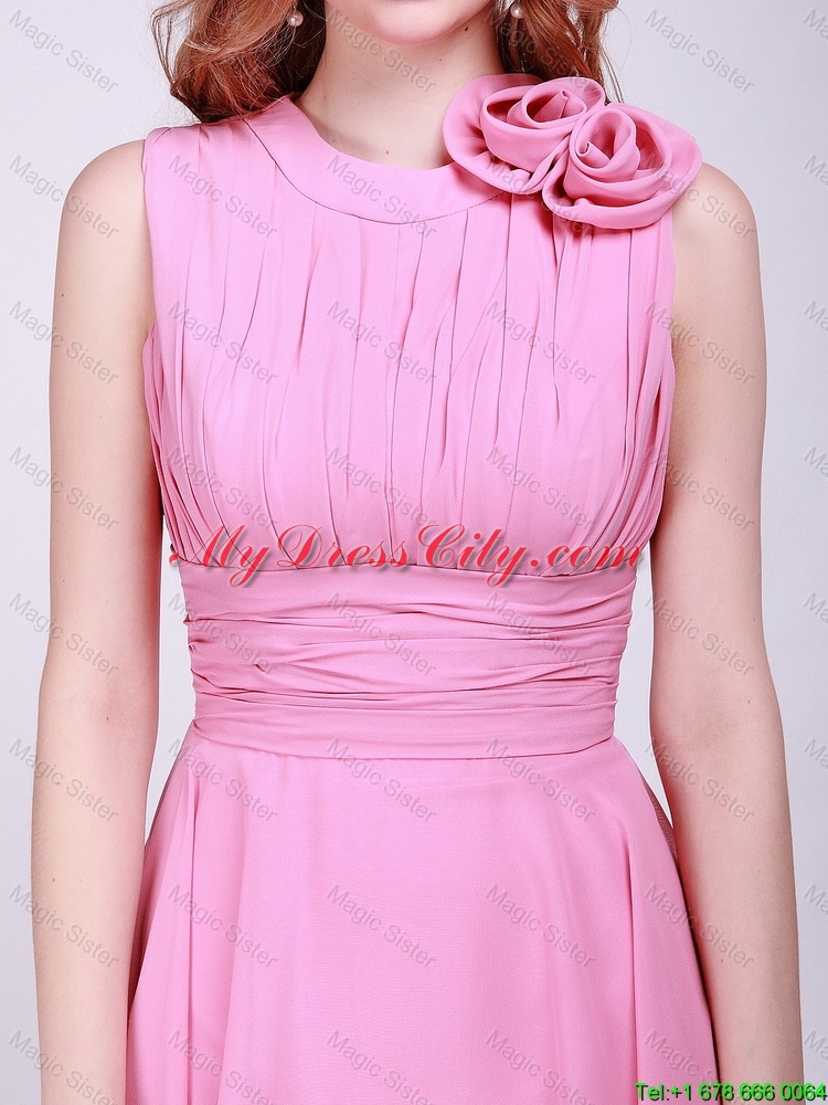 Gorgeous Rose Pink Prom Dresses with Pleats and Hand Made Flowers for 2016