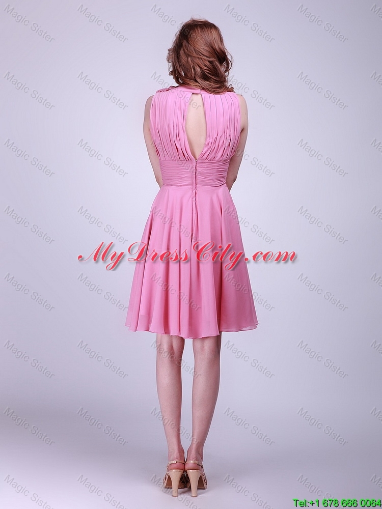 Gorgeous Rose Pink Prom Dresses with Pleats and Hand Made Flowers for 2016