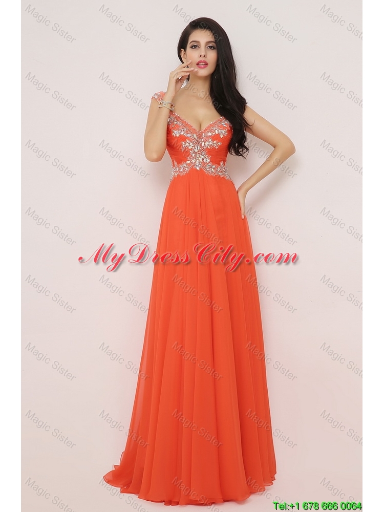 New Arrivals Brush Train Prom Dresses with High Slit and Beading