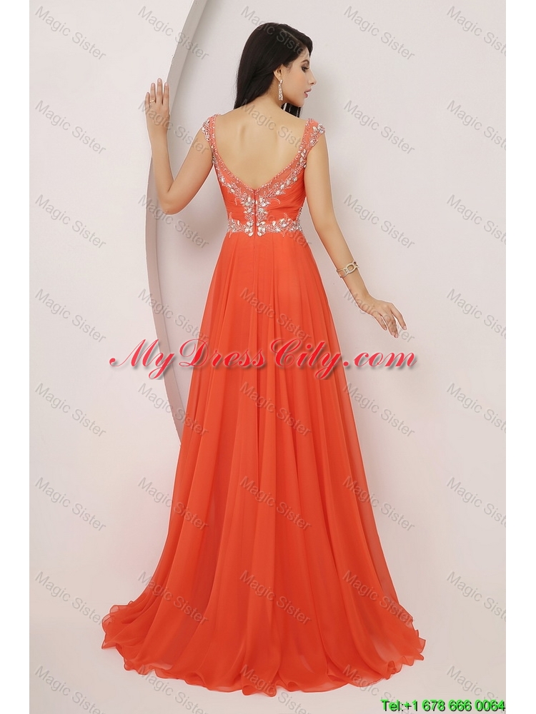 New Arrivals Brush Train Prom Dresses with High Slit and Beading