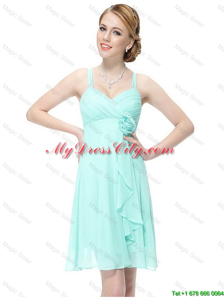 New Style Short Hand Made Flowers Prom Dresses with Straps