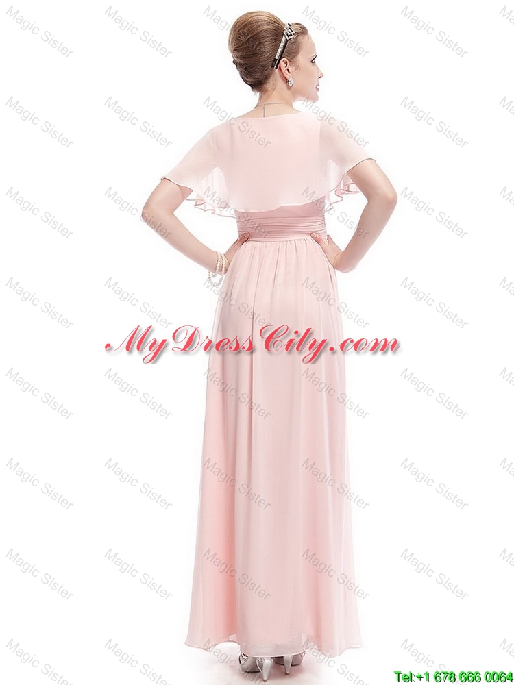 New Style V Neck Beaded Prom Dresses with Short Sleeves