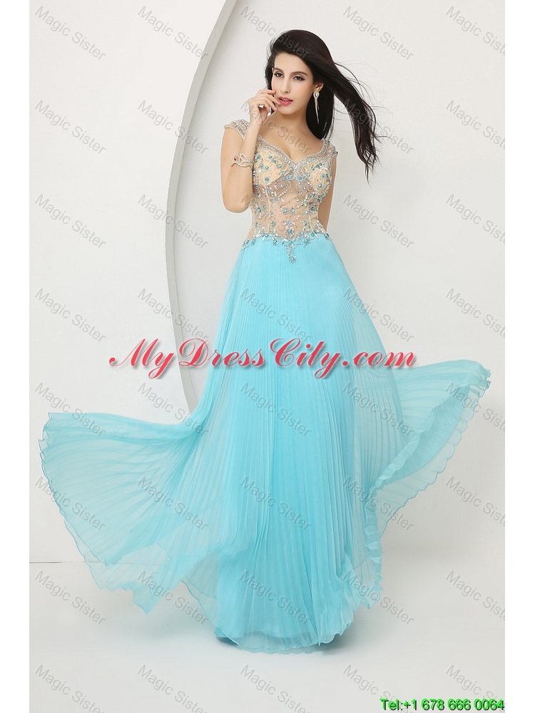 Perfect Beaded Straps Zipper Up Prom Dresses with Cap Sleeves