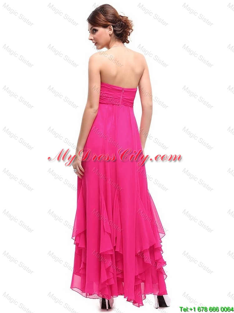 Popular Ankle Length Hot Pink Prom Dresses with Beading