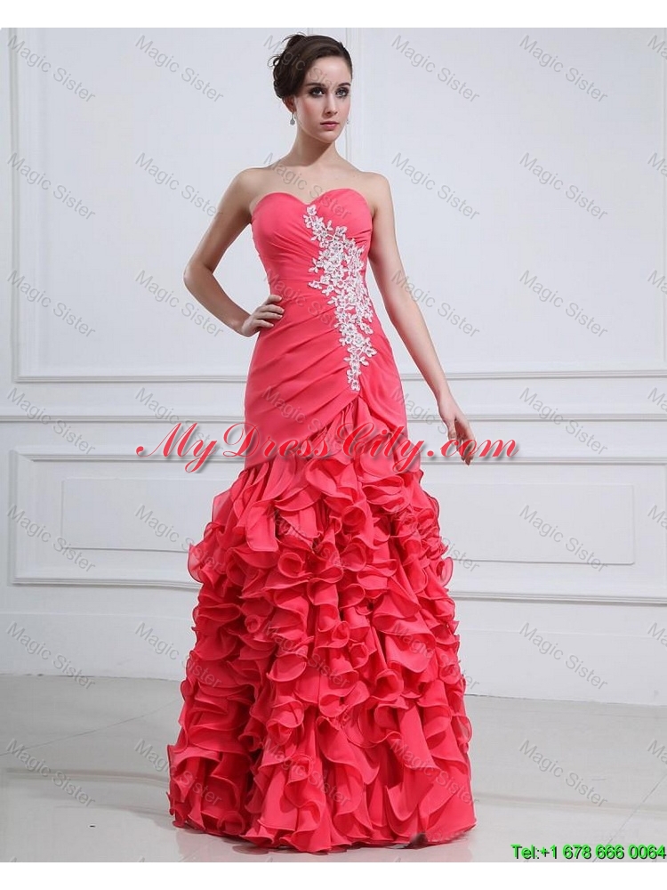 2016 Pretty Appliques and Ruffles Mermaid Prom Dress