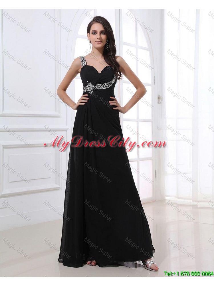 Fashionable Empire Straps Beading Prom Dresses in Black for 2016