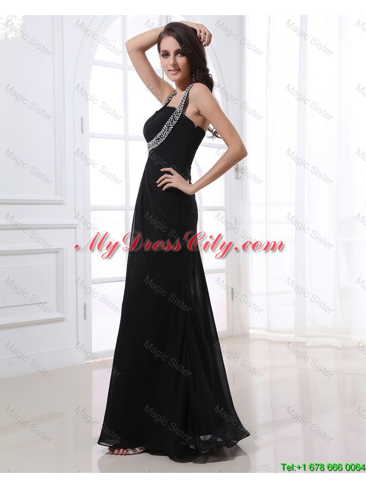 Fashionable Empire Straps Beading Prom Dresses in Black for 2016