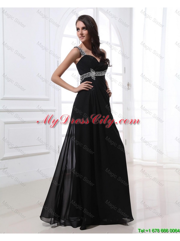 Fashionable Empire Straps Beading Prom Dresses in Black for 2016