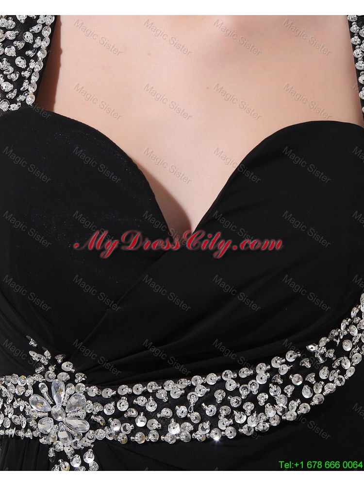 Fashionable Empire Straps Beading Prom Dresses in Black for 2016