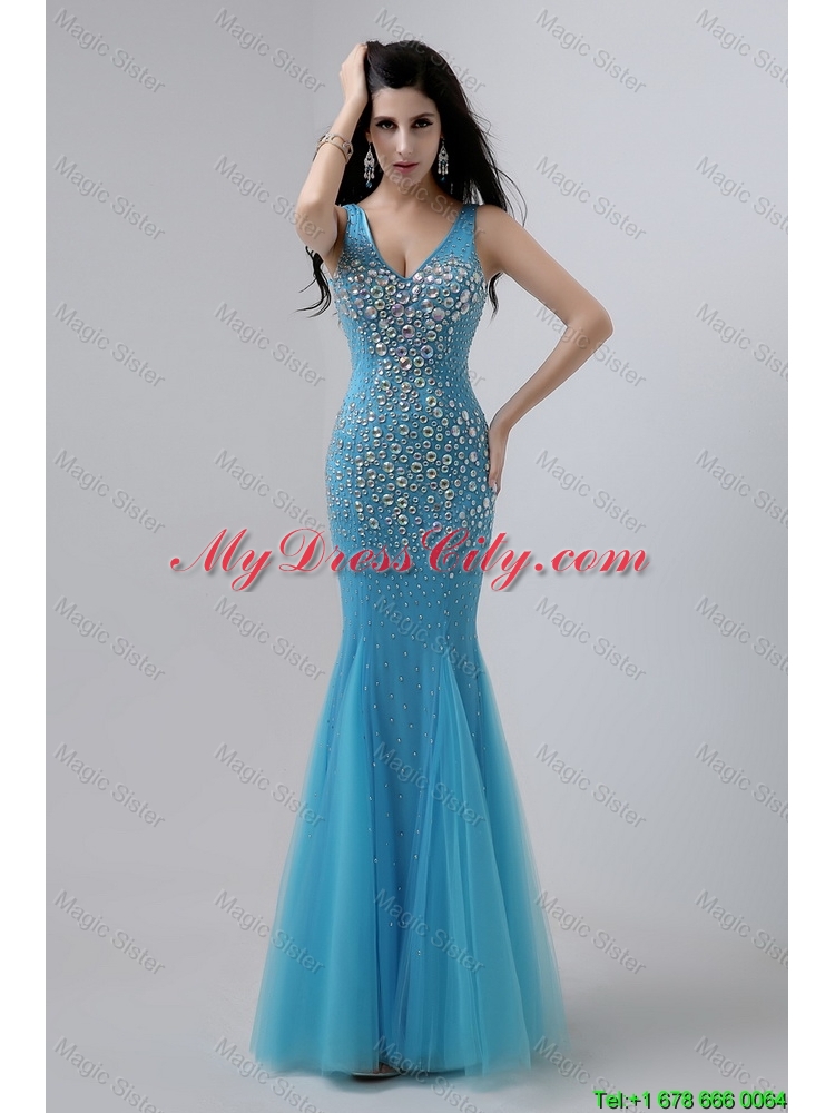 Luxurious Mermaid Beaded Prom Dresses with V Neck