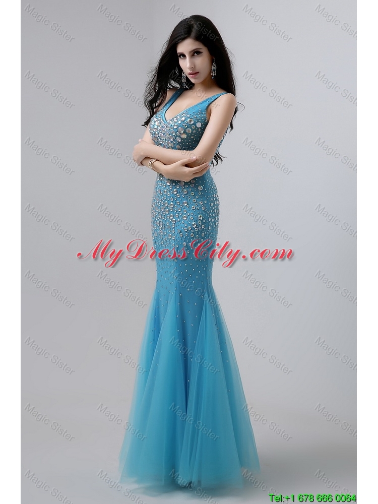 Luxurious Mermaid Beaded Prom Dresses with V Neck